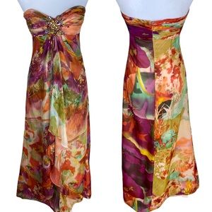 JOVANI Floral Long Beaded Silk Strapless Party Prom Cocktail Formal Dress 2